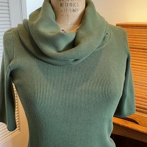 Forest green cotton blend cowl knit sweater